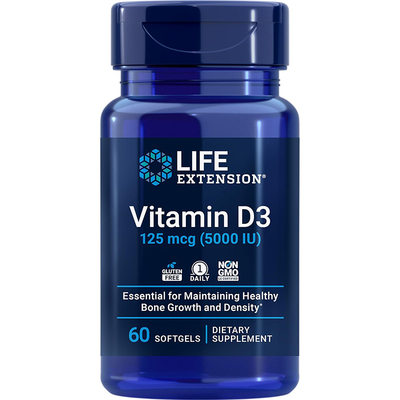 现货Life Extension Vitamin D3 VD维生素D 125mcg (5000 IU)60粒