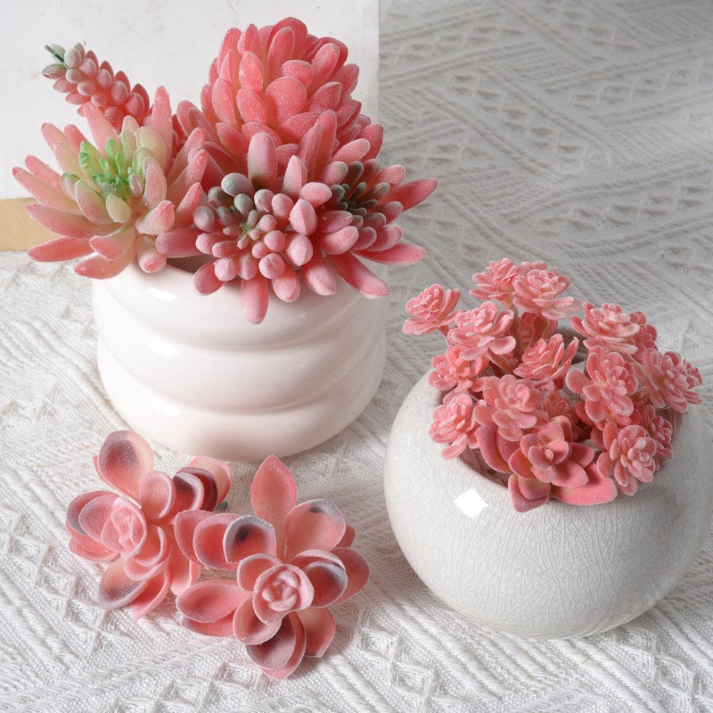 红色系仿真绒植多肉植物绿植 家居装饰迷你摆件组合人造盆栽盆景