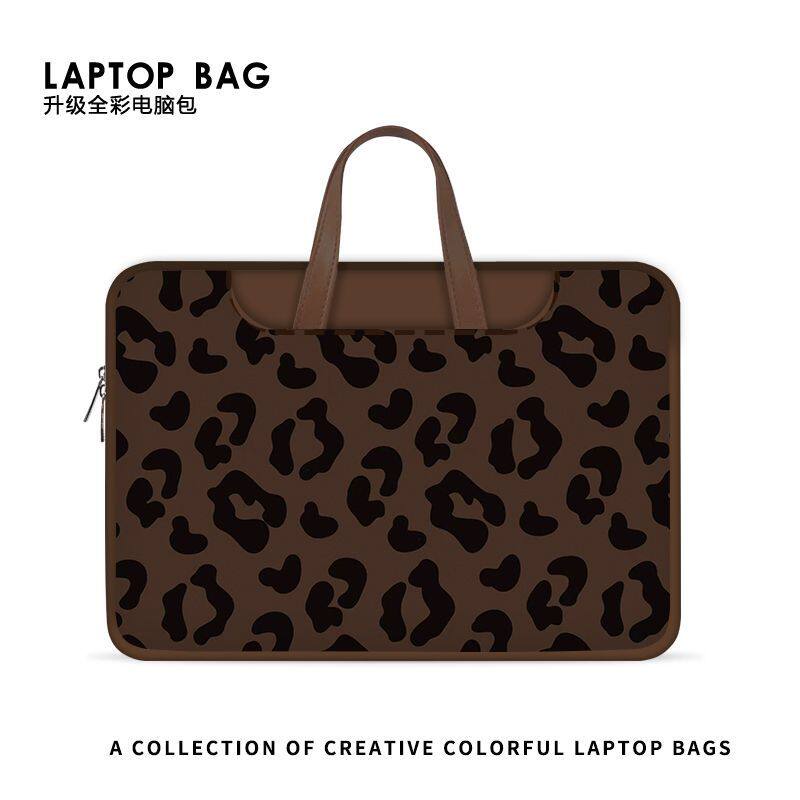 简约个性豹纹笔记本电脑包适用手提苹果15.6寸华为matebook14联想14寸小新戴尔12寸女士新款通勤平板收纳包
