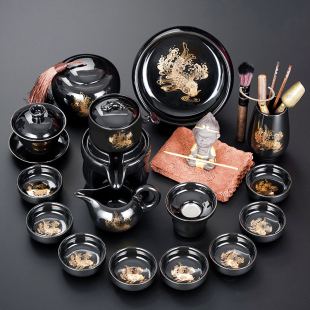 锦鲤功夫茶具套组办公室会客陶瓷懒人石磨自动泡茶壶高档茶杯套餐