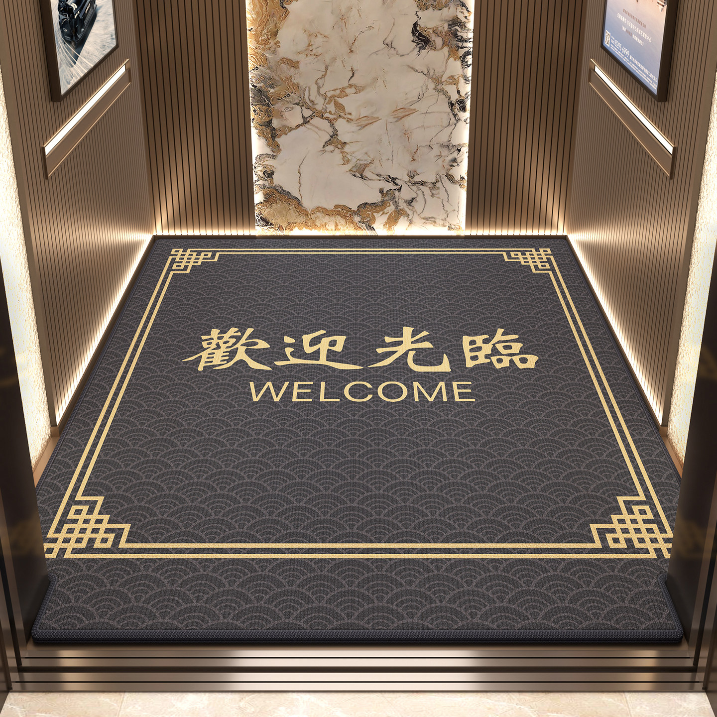 电梯间内轿厢商用地毯定制logo图片