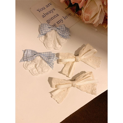 蓝色蕾丝蝴蝶结发夹女边夹侧边甜美发卡夹子头饰洛丽塔云朵泡泡~
