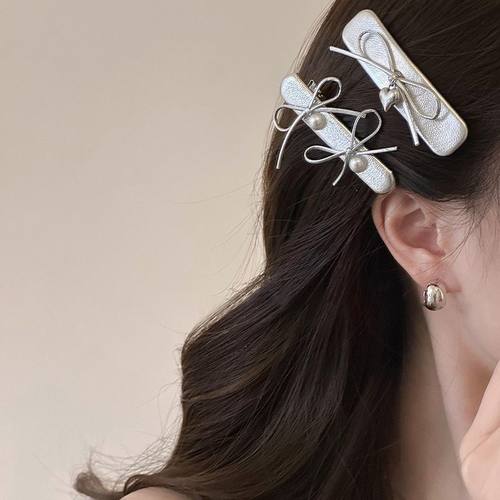边夹其他日韩银色皮质珍珠一发饰