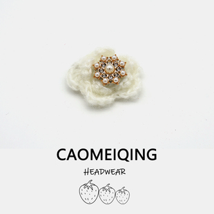 漫雪飞舞白色雪花水钻珍珠针织毛线发夹百搭圣诞氛围侧边装 饰