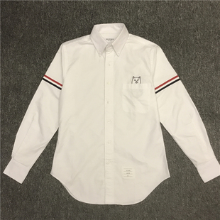 猫 刺绣口袋贱猫长袖 修身 TAYLOR 袖 一只口袋里 衬衫 标织带 BACK