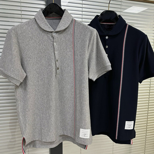 夏季 纯棉材质 新款 短袖 灰色和藏蓝可选 单侧竖条纹polo衫 2025SS