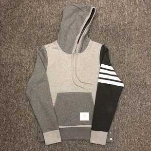 男版 2025新款 修身 纯棉连帽套头衫 通穿 TB四条杠灰色拼色卫衣