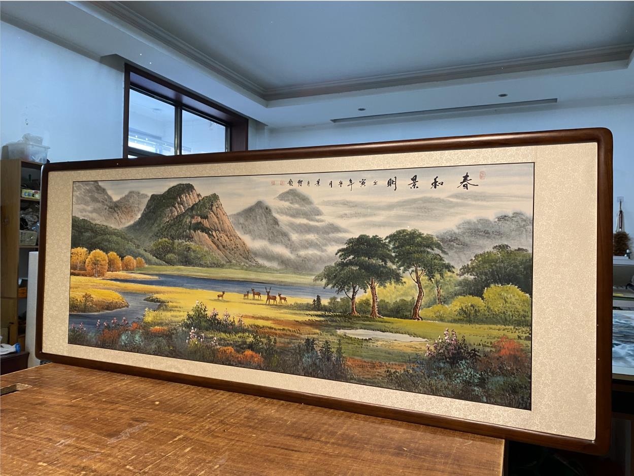 纯手绘国画山水画客厅挂画沙发背景墙风景画壁画办公室装饰画带框图片