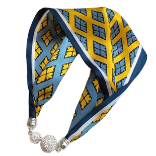 百搭黄蓝色真丝丝巾项链磁扣吊坠护颈椎春秋时尚100%桑蚕丝小领巾