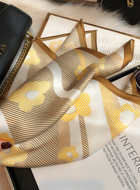 百搭黄色真丝丝巾100%桑蚕丝小方巾女秋冬装饰商务OL小领巾护颈椎