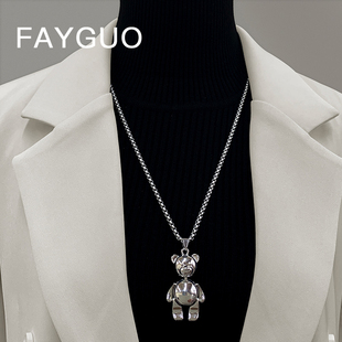 小熊项链男女可摆动潮酷嘻哈百搭网红同款 吊坠配饰 韩国毛衣链长款