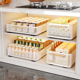 橱柜内拉篮抽拉式厨房置物架下水槽深柜碗碟盘抽屉式免打孔收纳盒