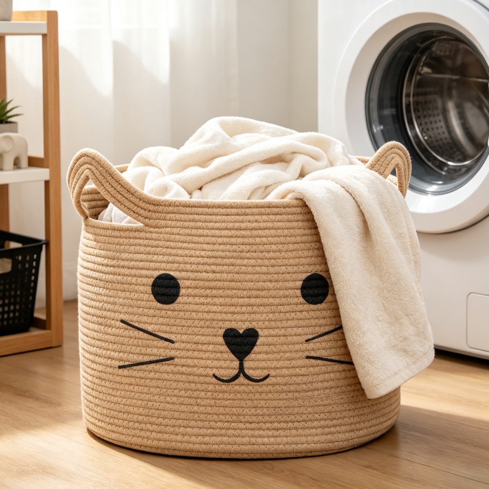 脏衣篓家用棉绳编织脏衣服收纳筐猫咪脏衣收纳桶浴室洗衣篓洗衣篮