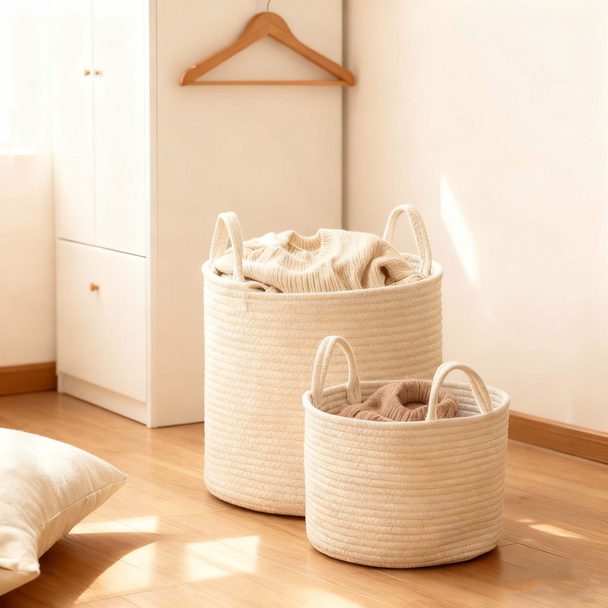 收纳筐脏衣篮棉线编织筐脏衣服收纳筐脏衣篓玩具篮子卫生间装衣篓