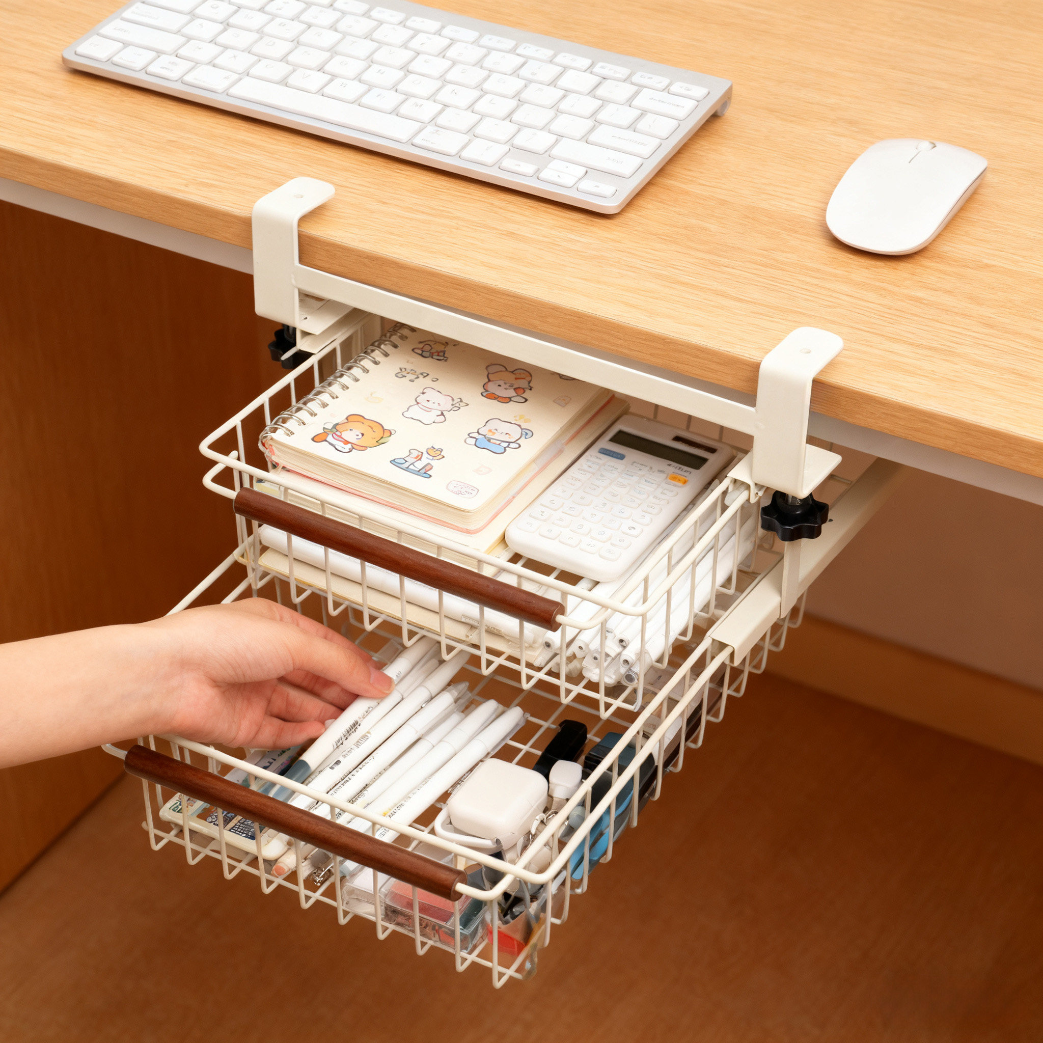 桌下抽屉收纳盒桌底整理文具办公桌改造挂篮置物架书桌边旁好物筐,收纳整理,文具收纳盒,淘宝优惠券,粉丝福利购,淘宝优惠卷