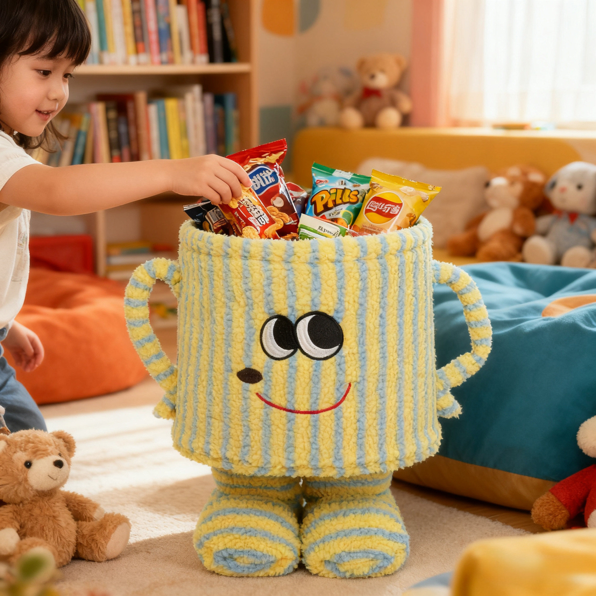 零食收纳筐多巴胺小怪兽收纳桶家用客厅卧室杂物储物玩具筐置物篮,收纳整理,零食收纳筐,淘宝优惠券,粉丝福利购,淘宝优惠卷