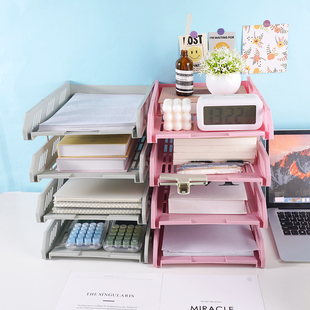 桌面收纳盒文件架四层大容量加厚文件筐横式资料架书夹办公用品大全批发学生书桌置物架档案文件夹ins风颜值