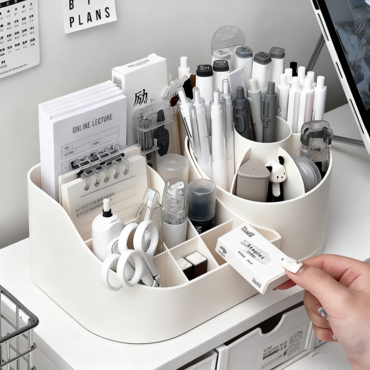 文具收纳盒可旋转笔筒多功能大容量加厚塑料置物架放笔的笔桶化妆刷办公室桌面轻奢高级感无印风创意高颜值
