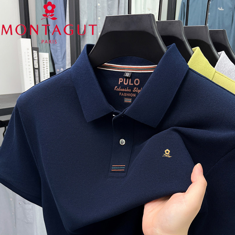 梦特娇夏季新款纯棉男士翻领短袖POLO衫丝光棉商务休闲高级感T恤
