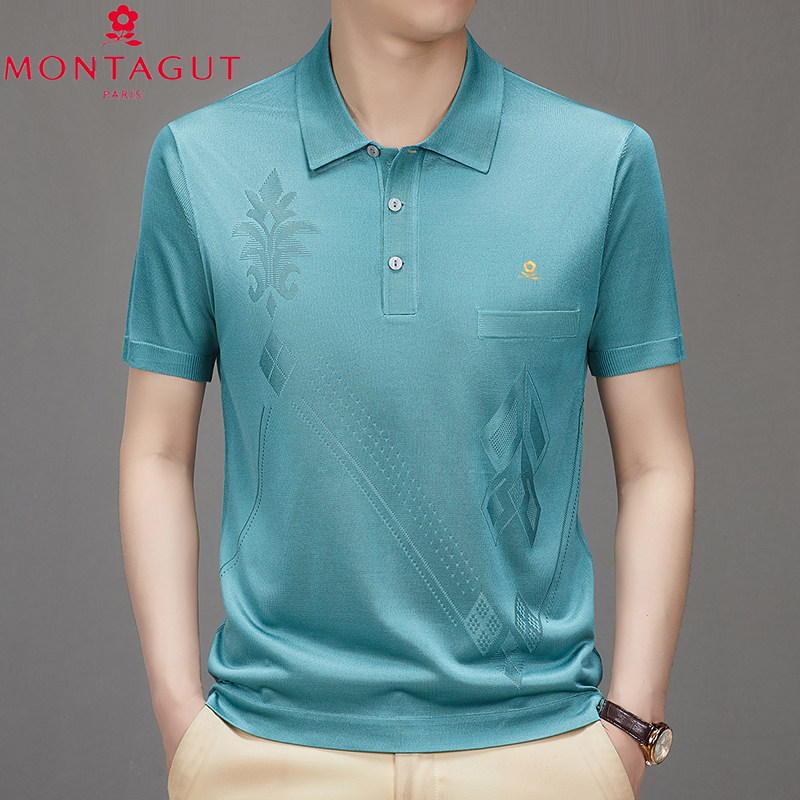 梦特娇2026新款中老年男士短袖翻领宽松POLO衫桑蚕丝夏季凉感T恤
