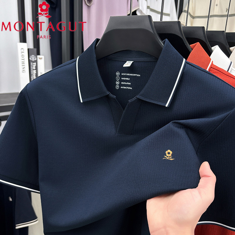 梦特娇短袖T恤POLO衫男士2026夏季新款商务休闲翻领纯棉刺绣上衣