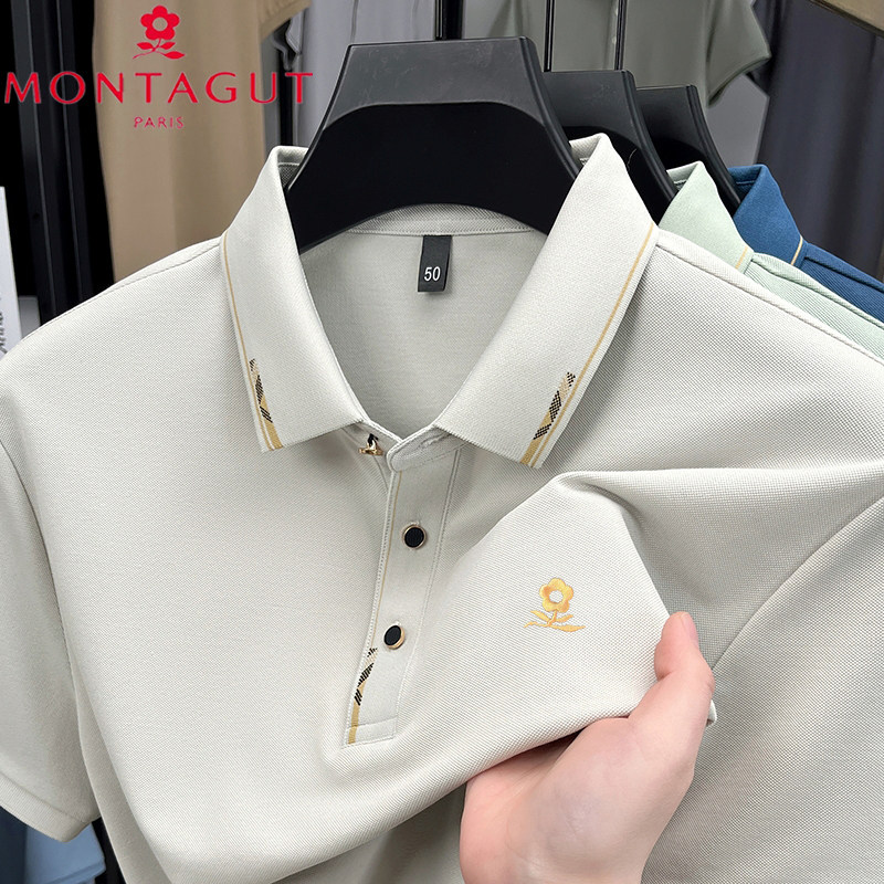 梦特娇男士短袖T恤POLO衫中老年纯棉翻领时尚高级感休闲宽松上衣