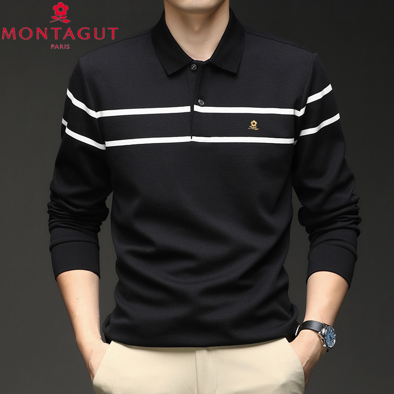 法国梦特娇男士长袖t恤2026春秋季新款纯棉商务休闲宽松POLO衫