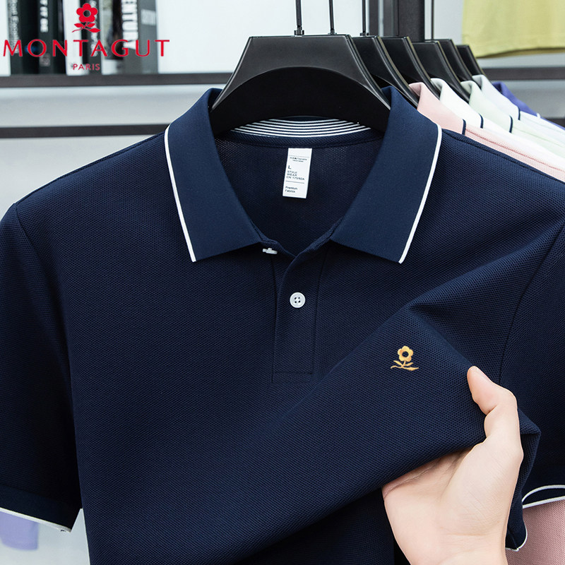 梦特娇短袖T恤男士2026夏季100%纯棉翻领商务休闲中老年POLO衫