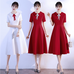 学生大合唱团演出服女成人红歌比赛高中生诗歌朗诵红色指挥小礼服