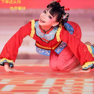泥娃闹春韵舞蹈服装儿童元旦过年喜庆舞蹈服手绢舞秧歌服红色套装