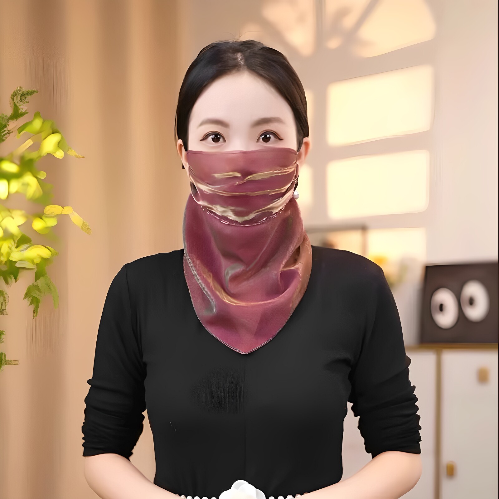 炫彩面纱女面罩围脖一体防晒三角巾轻薄口罩遮全脸透气脸罩小丝巾