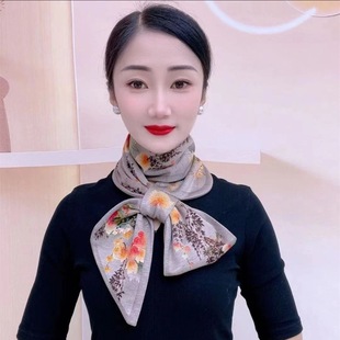 秋冬新款彩色花卉螺纹棉古韵耳朵巾春秋长条丝巾护颈围巾气质百搭