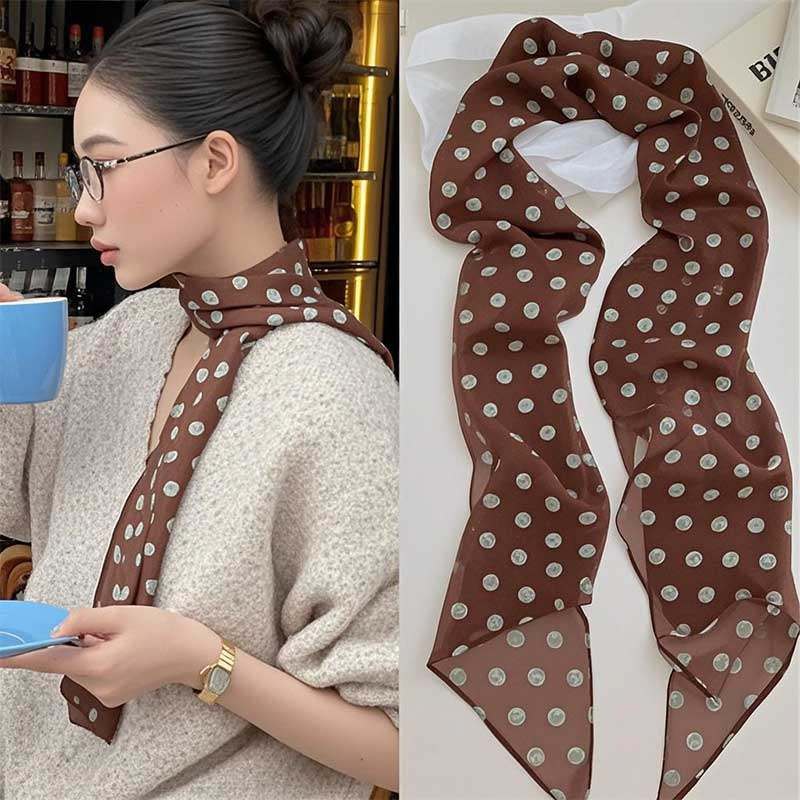 棕色波点丝巾印花高级百搭配饰系脖女2025年新款发带绑发长条围巾,运动包/户外包/配件,围巾/围脖,淘宝优惠券,粉丝福利购,淘宝优惠卷