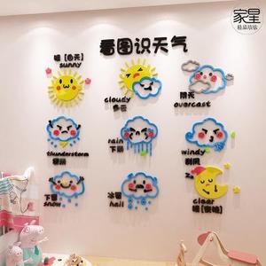 天气预报墙贴3d立体早教中心环创主题儿童贴画幼儿园楼梯墙面装饰