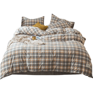 定做色织水洗棉四件套全棉被套kingsize床单床笠款床上套件queen