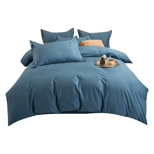 定做60支全棉纯色斜纹四件套国外尺寸被套床单款kingsize床笠加高