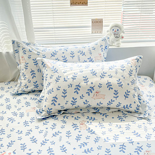 单人用长方形枕套袋48x74cm全棉印花枕头套一对两只装 信封口袋枕