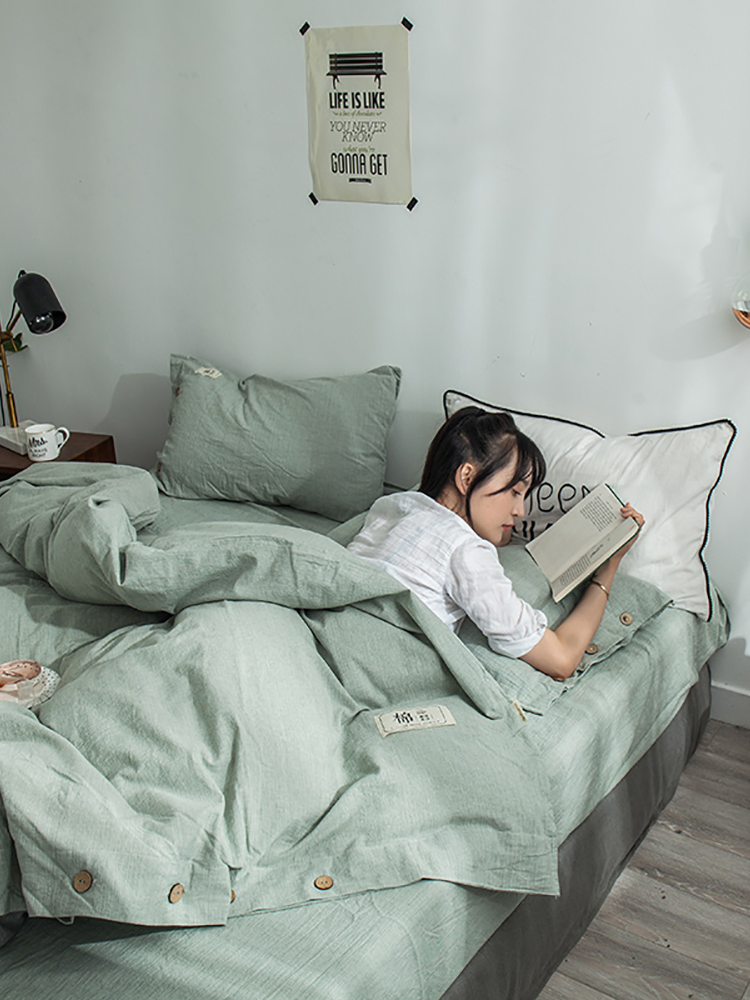 美国kingsize四件套 棉麻色织被套230床单床笠Queen228厚面料秋冬