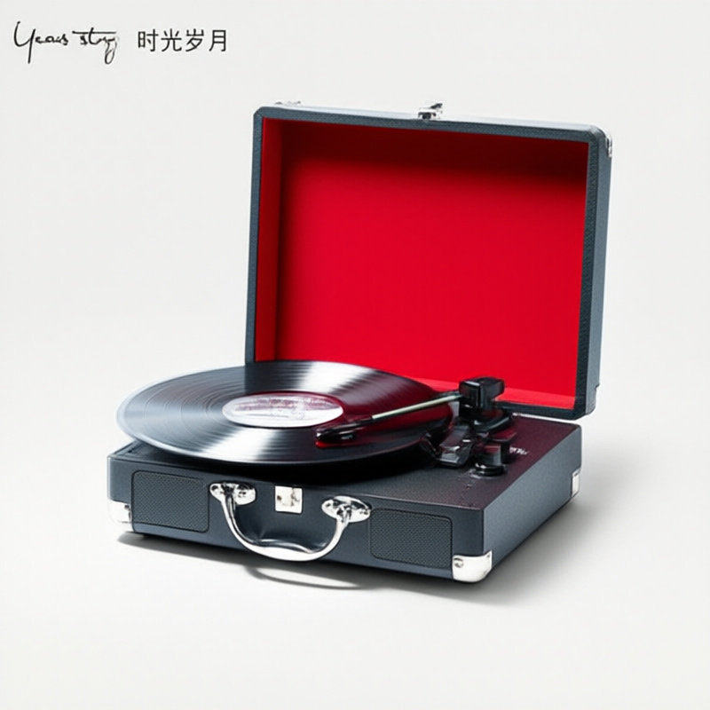 新款皮箱黑胶唱片机便携式手提木质复古留声机时尚电唱机音箱