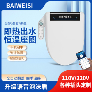 110v智能马桶盖家用坐便器泡沫防溅冲洗屁股电动坐便盖子美规定制
