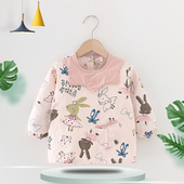 宝宝罩衣春秋款 反穿衣防水防脏透气婴儿吃饭围兜 棉布儿童罩衣长袖