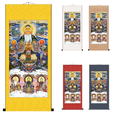 包法钧鸿轴画祖像道画丝绸品场挂饰国像装神画三教新.画卷老清m