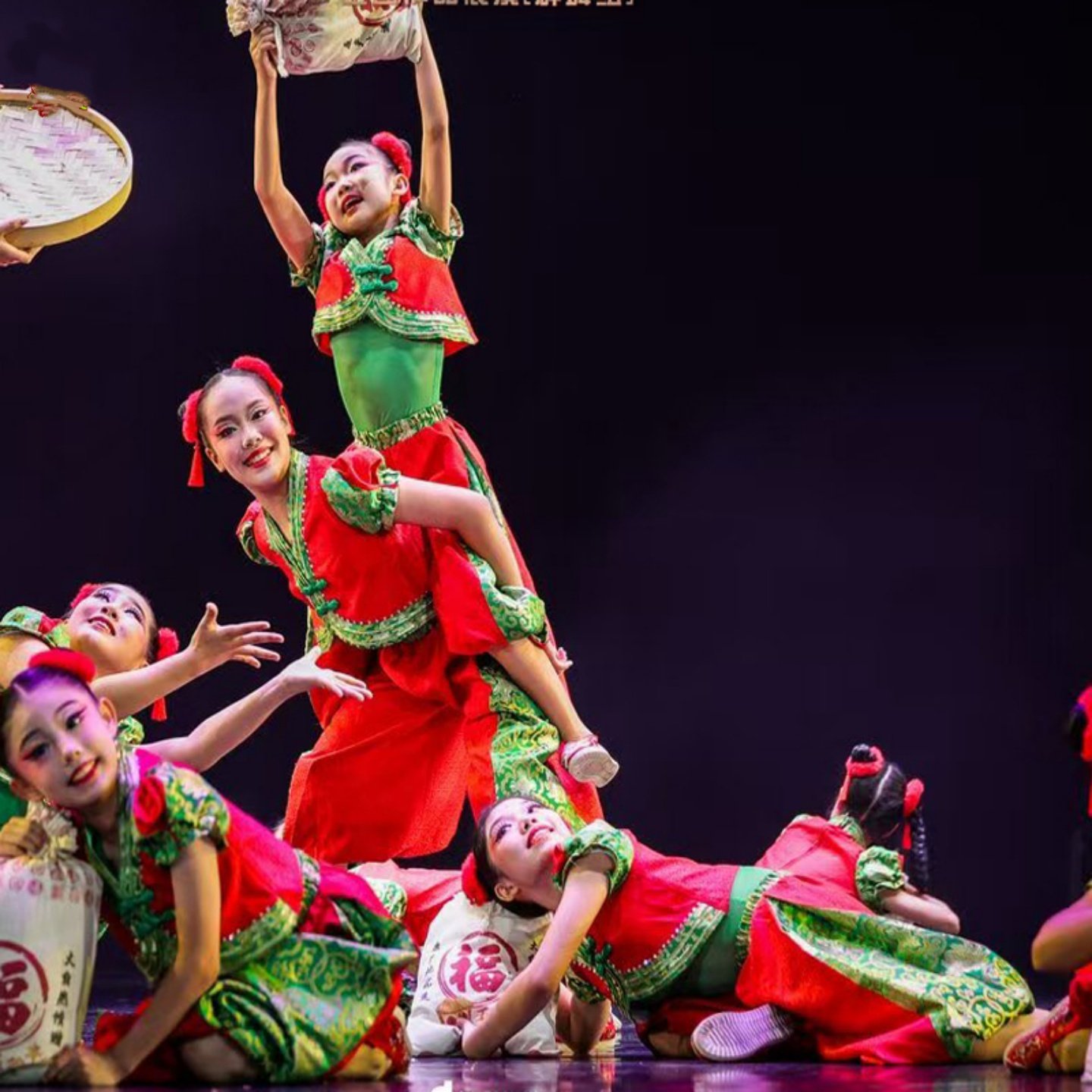 元旦少儿蒸蒸日上舞蹈表演服儿童喜庆开门红民族风灯笼服秧歌服女