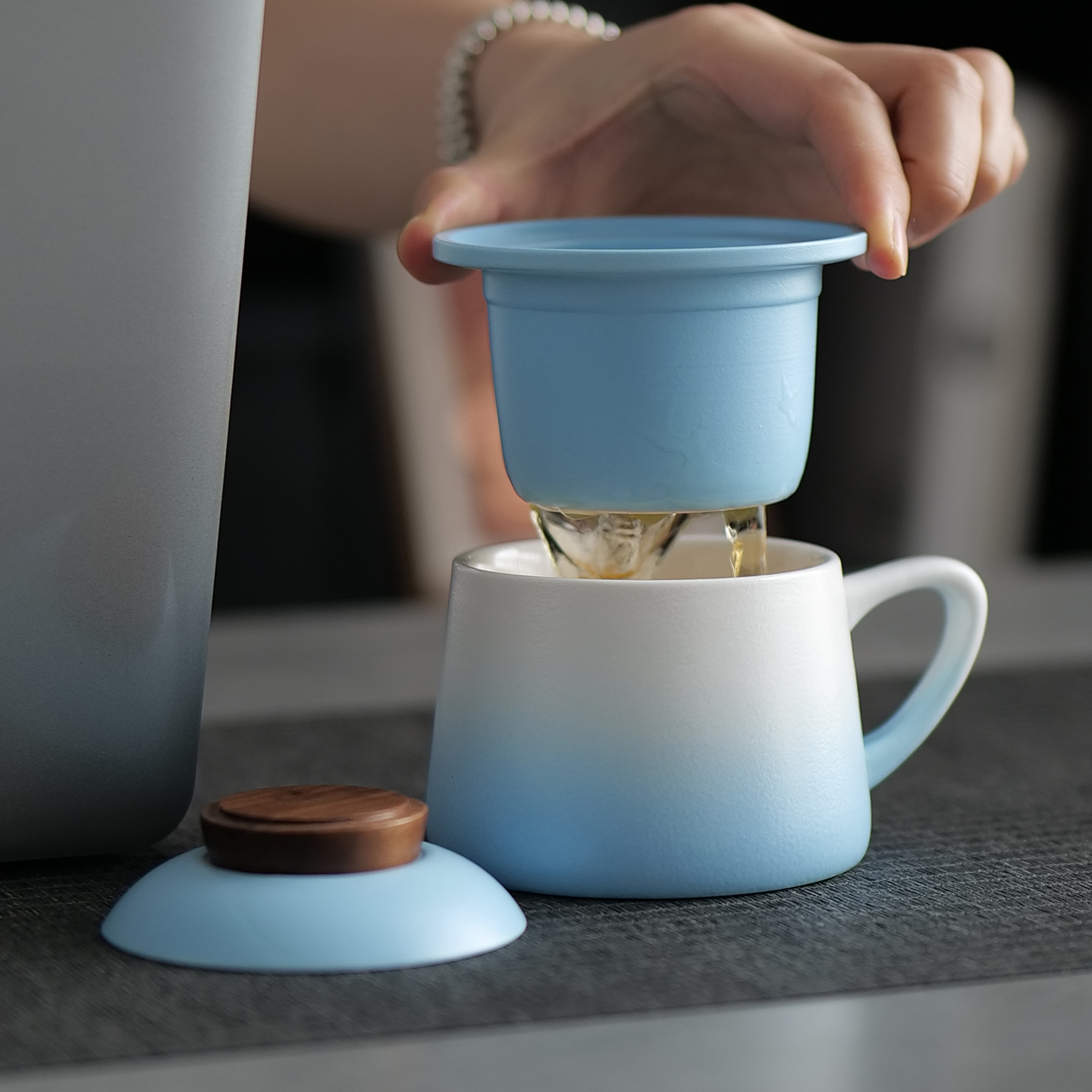 陶瓷茶咖杯茶水分离杯子