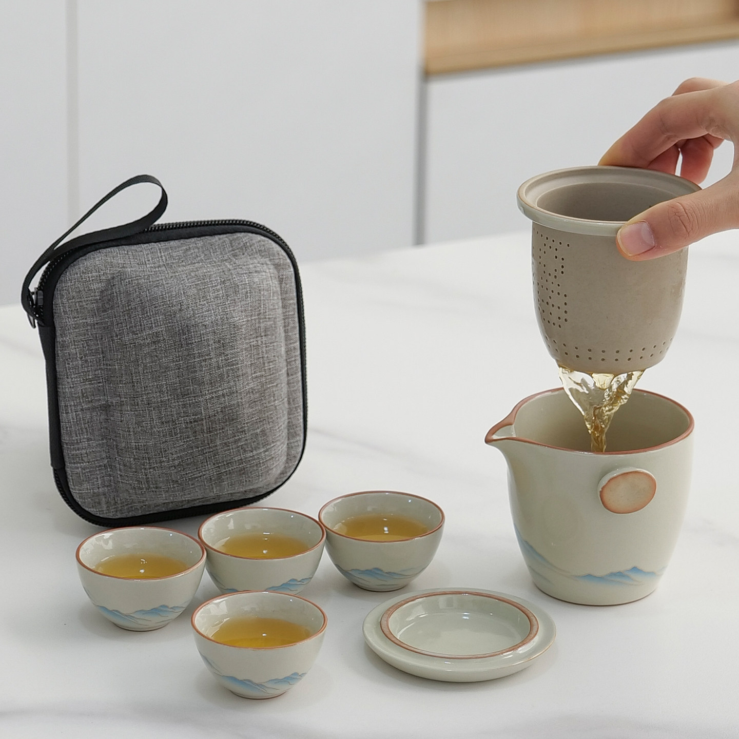 汝窑旅行茶具套装便携式户外泡茶壶茶杯露营快客杯高档送长辈礼品