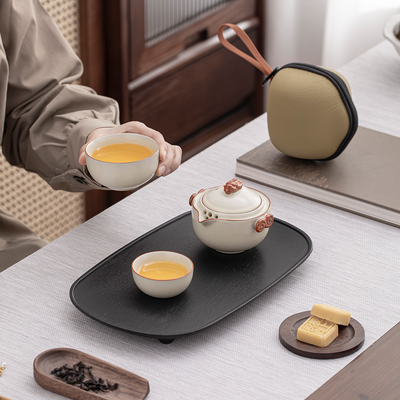 米黄汝窑旅行茶具快客杯伴手礼