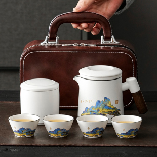 新款 茶水分离快客杯户外露营简约功夫茶杯 国风旅行茶具套装 便携式