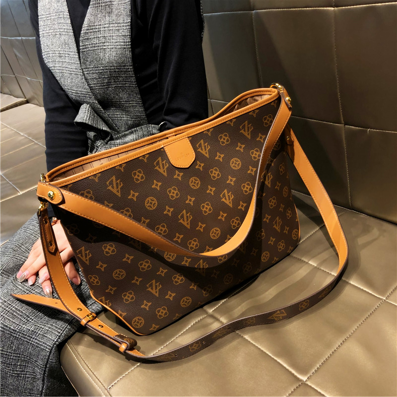 lv&fa官方旗舰店真皮女包复古老花手提托特包时尚斜挎单肩大包潮