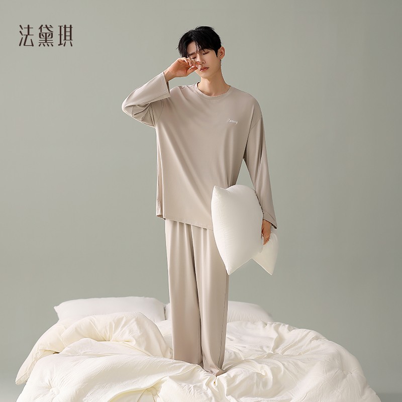 超柔软莫代尔棉睡衣男士春秋款秋季长袖休闲可外穿男款家居服