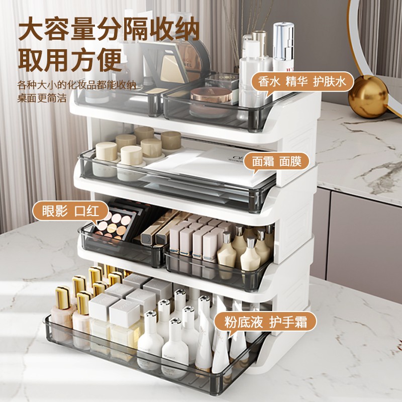 化妆品收纳架收纳盒办公室整理箱多场景使用护肤品透明家用收纳箱